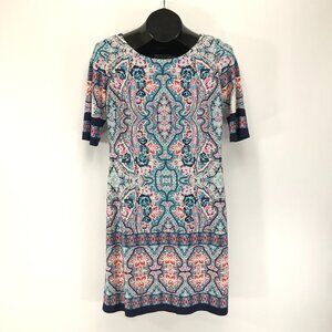 Eliza J Geometric Floral Print Shift Dress Women's Size 2 Stretch Career Office